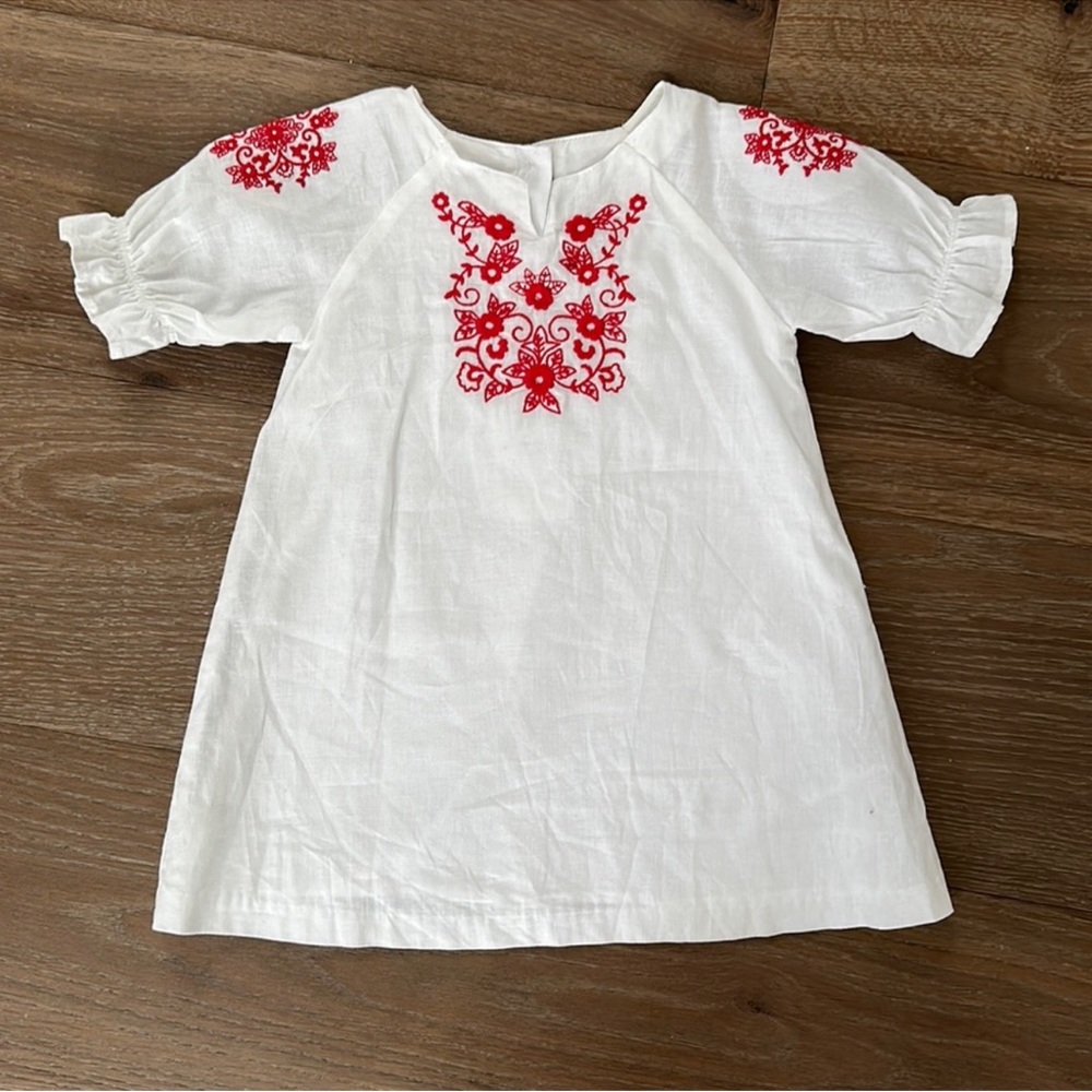 Janie and Jack White Dress with Red Embroidery